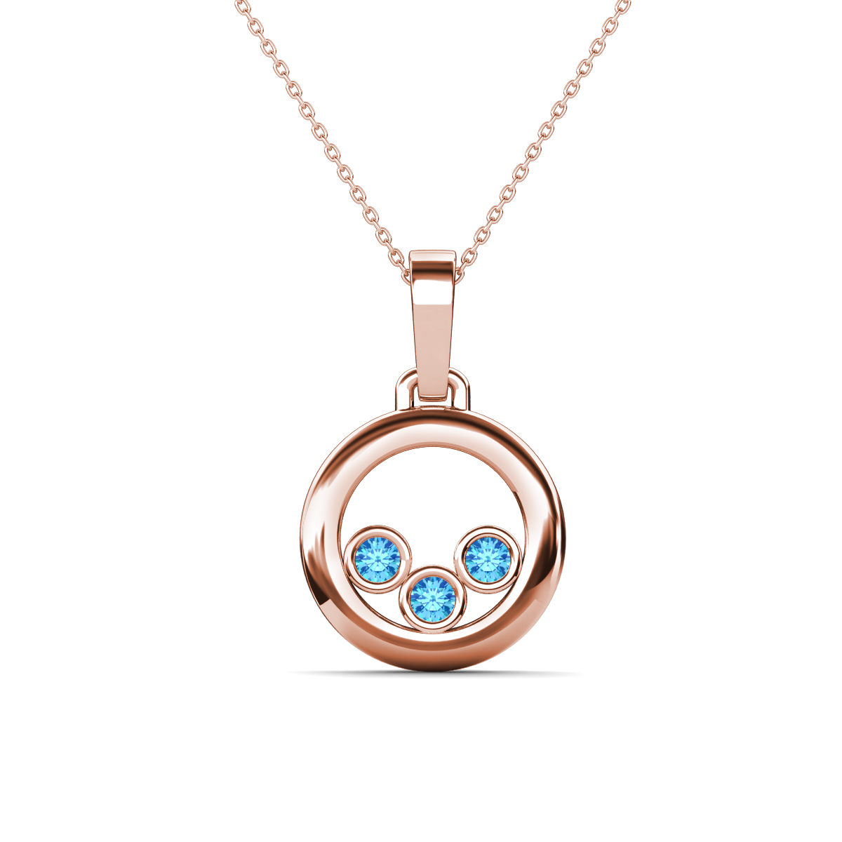 Oriya Blue Topaz Open Circle Women Three Stone Pendant Necklace 
